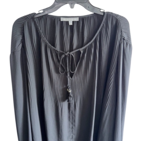 Daniel Rainn Silky Black Long Sleeve Pin Tucked Peasant Blouse Top Sz Large - Picture 4 of 9